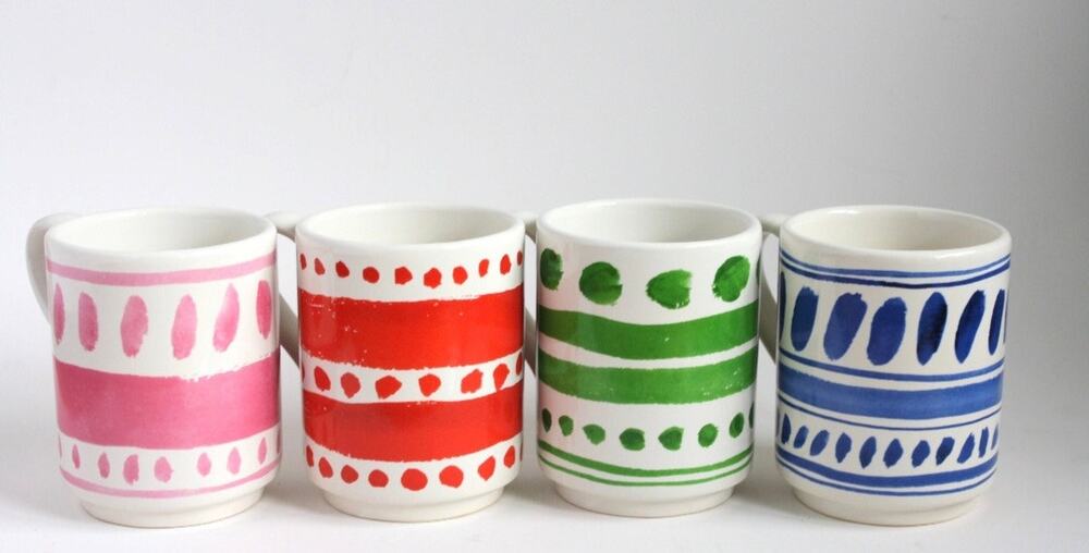 KATE SPADE NEW YORK ALL IN GOOD TASTE SET OF 4 PRETTY PANTRY STACKING MUGS